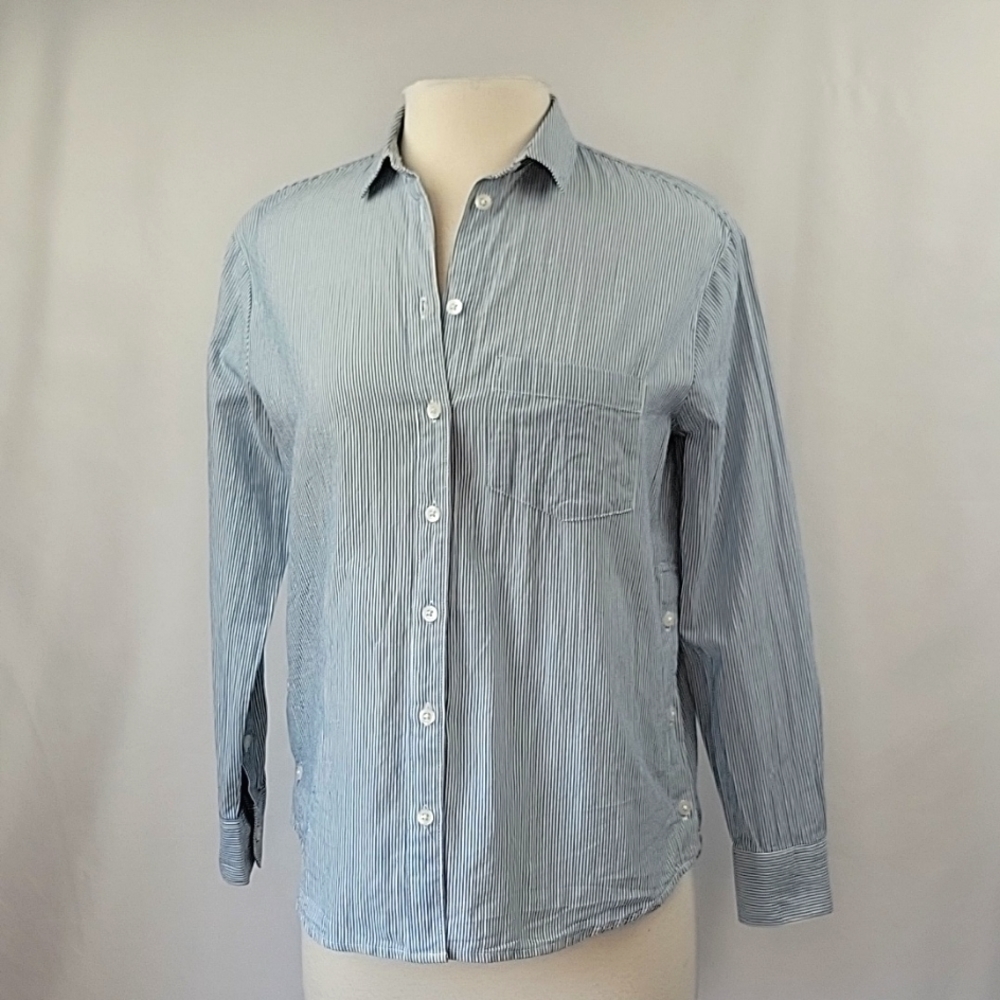 Madewell Long Sleeve Button Down Pinstripe Shirt Pale Blue & White Size …